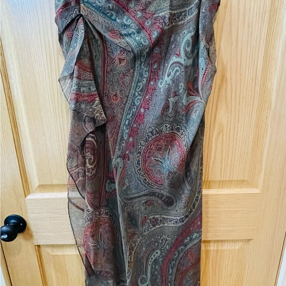 Paisley Print Ruffled Midi Skirt in Burgundy and Olive
